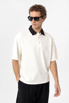 Antioch-Ekru Kontrast Yaka İnterlok Dokulu Erkek T Shirt-T-Shirt-3-Milagron.com