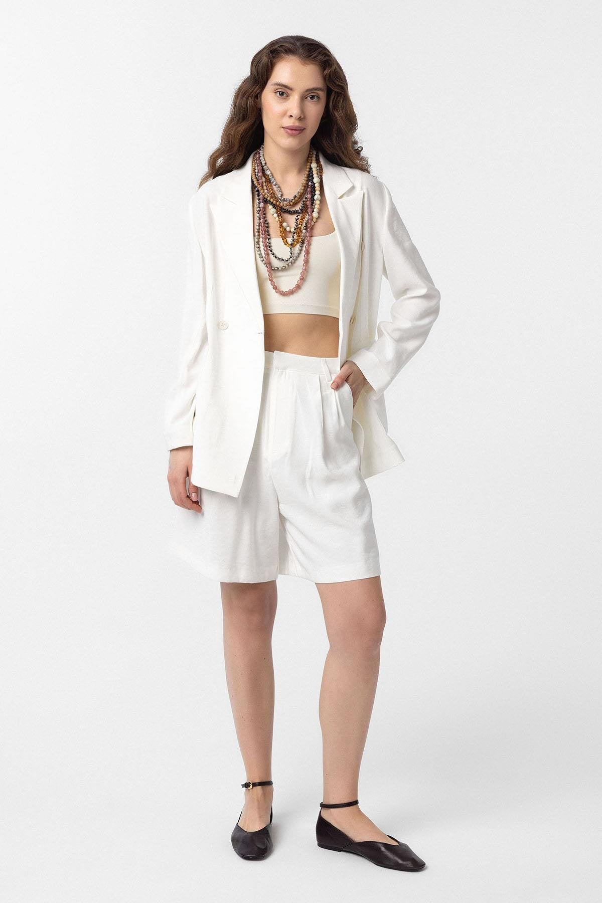 Antioch-Ekru Kruvaze Kadın Blazer Ceket-Blazer Ceket-3-Milagron.com