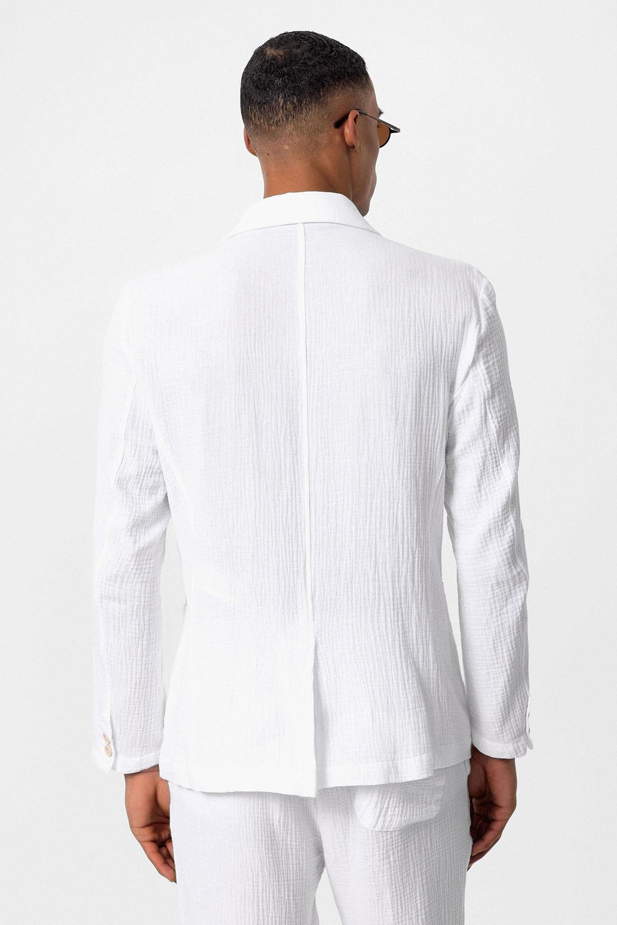 Antioch-Ekru Kruvaze Kapama Astarsız Erkek Blazer Ceket-Ceket-6-Milagron.com