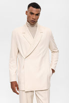 Antioch-Ekru Kruvaze Kapama Gizli Cep Erkek Blazer Ceket-Ceket-4-Milagron.com