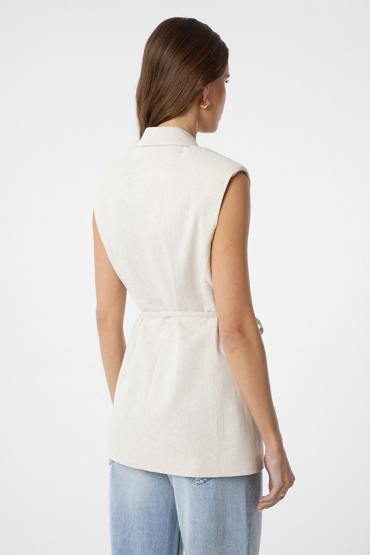 Antioch-Ekru Kuşaklı Kadın Yelek-Yelek-4-Milagron.com