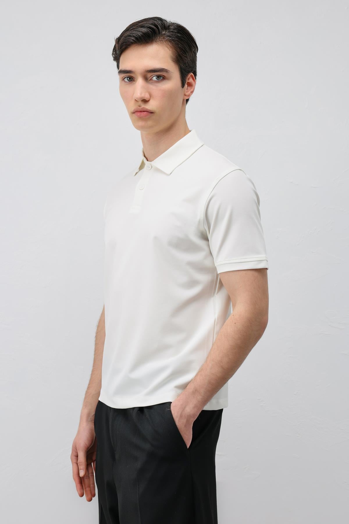 Antioch Ekru Lyocell Karışımlı Polo Yaka Erkek T-Shirt