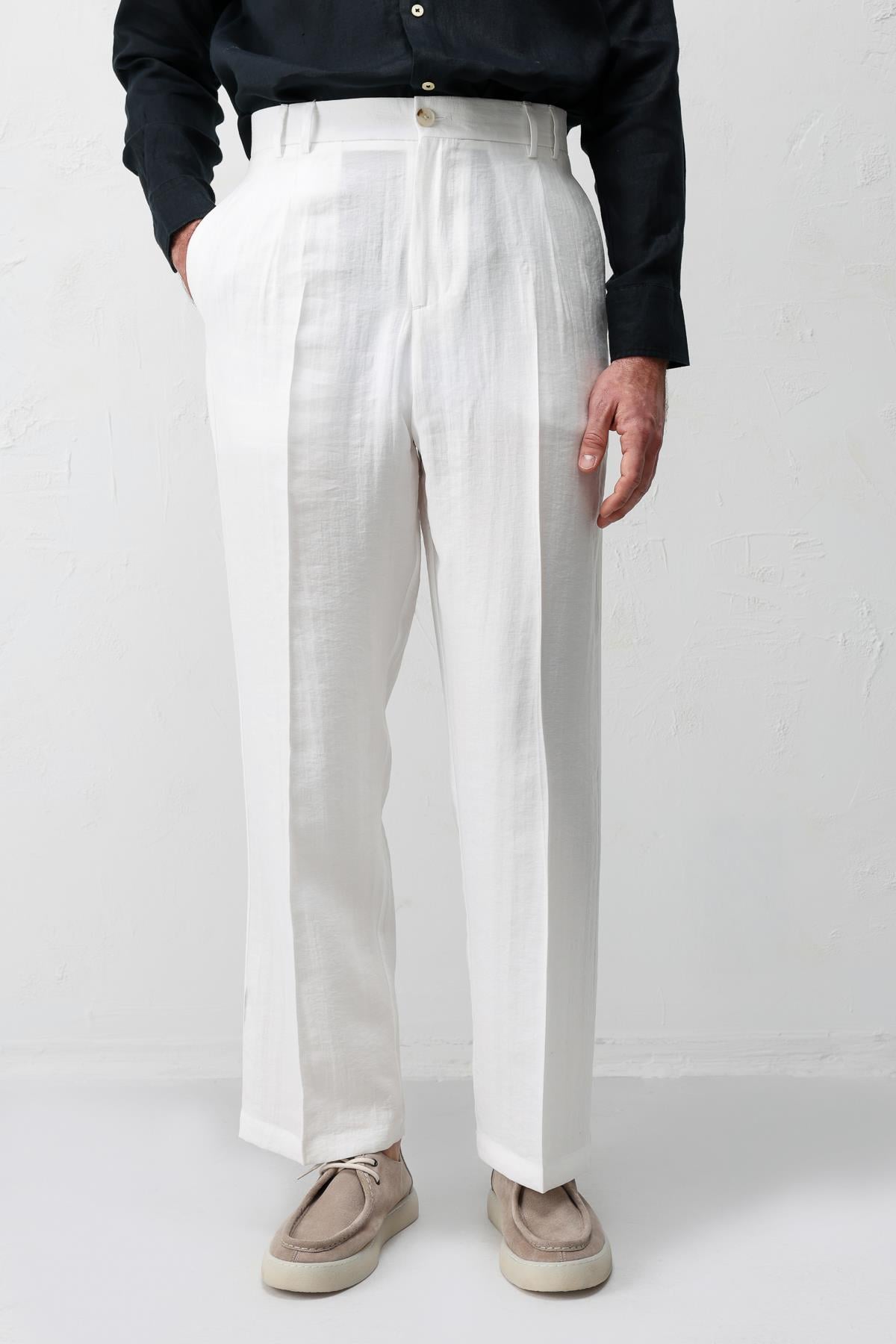 Antioch Ekru Lyocell Relaxed Fit Pileli Erkek Pantolon