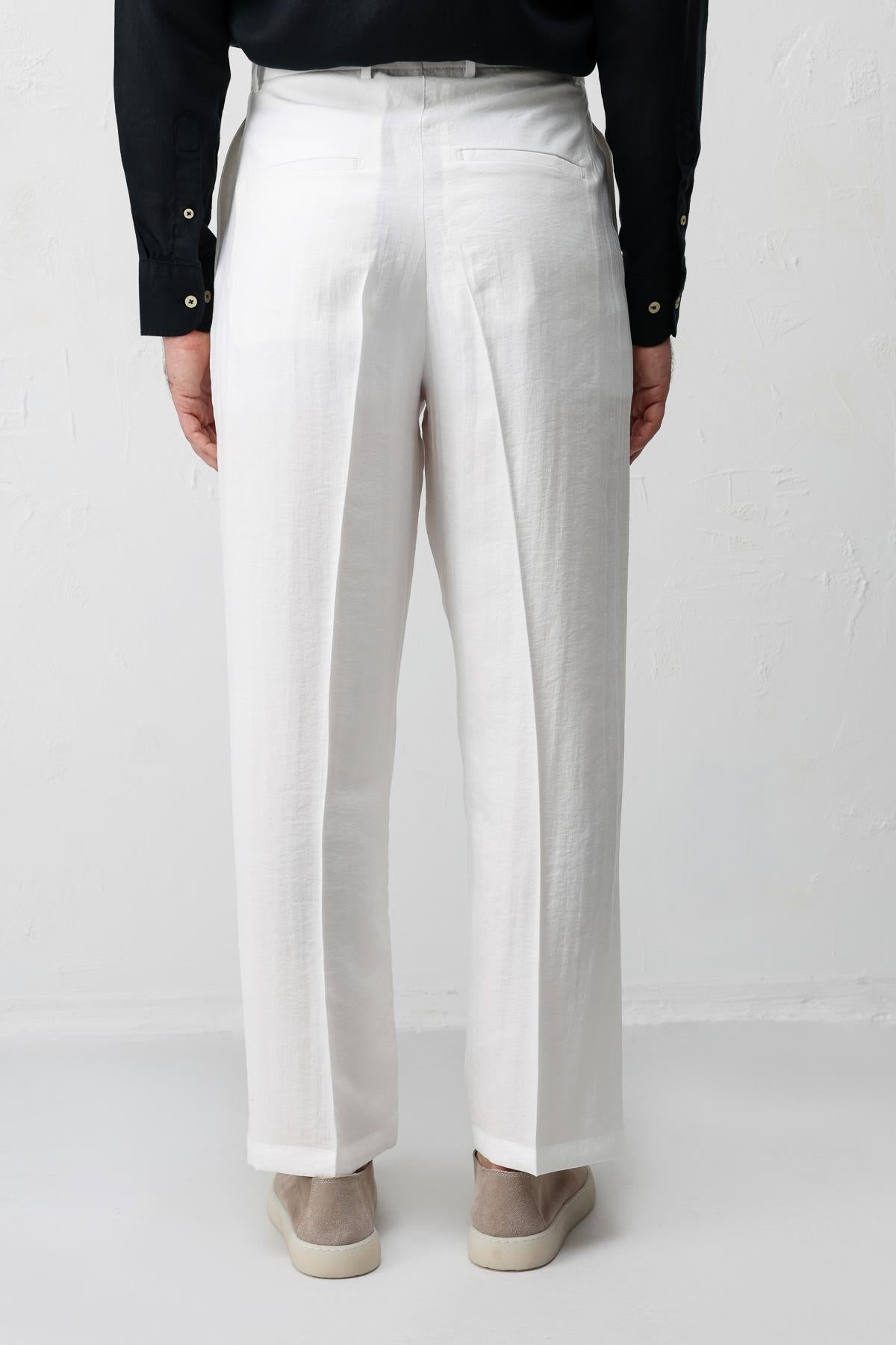 Antioch Ekru Lyocell Relaxed Fit Pileli Erkek Pantolon