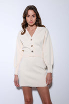 Antioch-Antioch Ekru Metal Düğme Kadın Triko Hırka-Hırka-3-Milagron.com