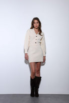 Antioch-Antioch Ekru Metal Düğme Kadın Triko Hırka-Hırka-4-Milagron.com