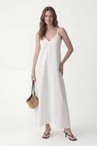 Antioch Ekru Modal Karışımlı Çizgili Kadın Elbise