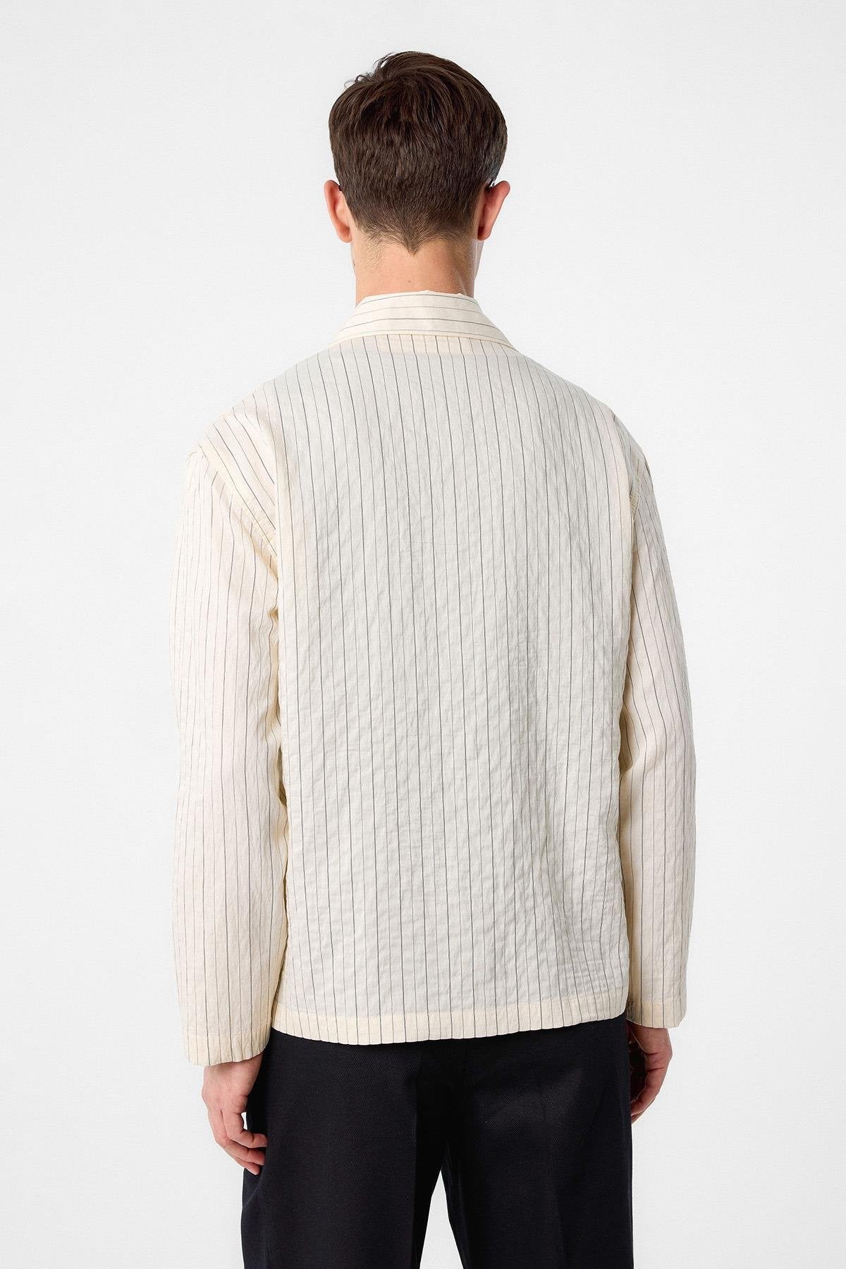 Antioch-Antioch Ekru Modal Kumaş çizgili Erkek Gömlek-Gömlek-2-Milagron.com