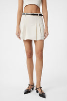 Antioch-Ekru Pileli Kadın Mini Etek-Etek-1-Milagron.com
