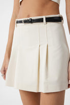 Antioch-Ekru Pileli Kadın Mini Etek-Etek-4-Milagron.com