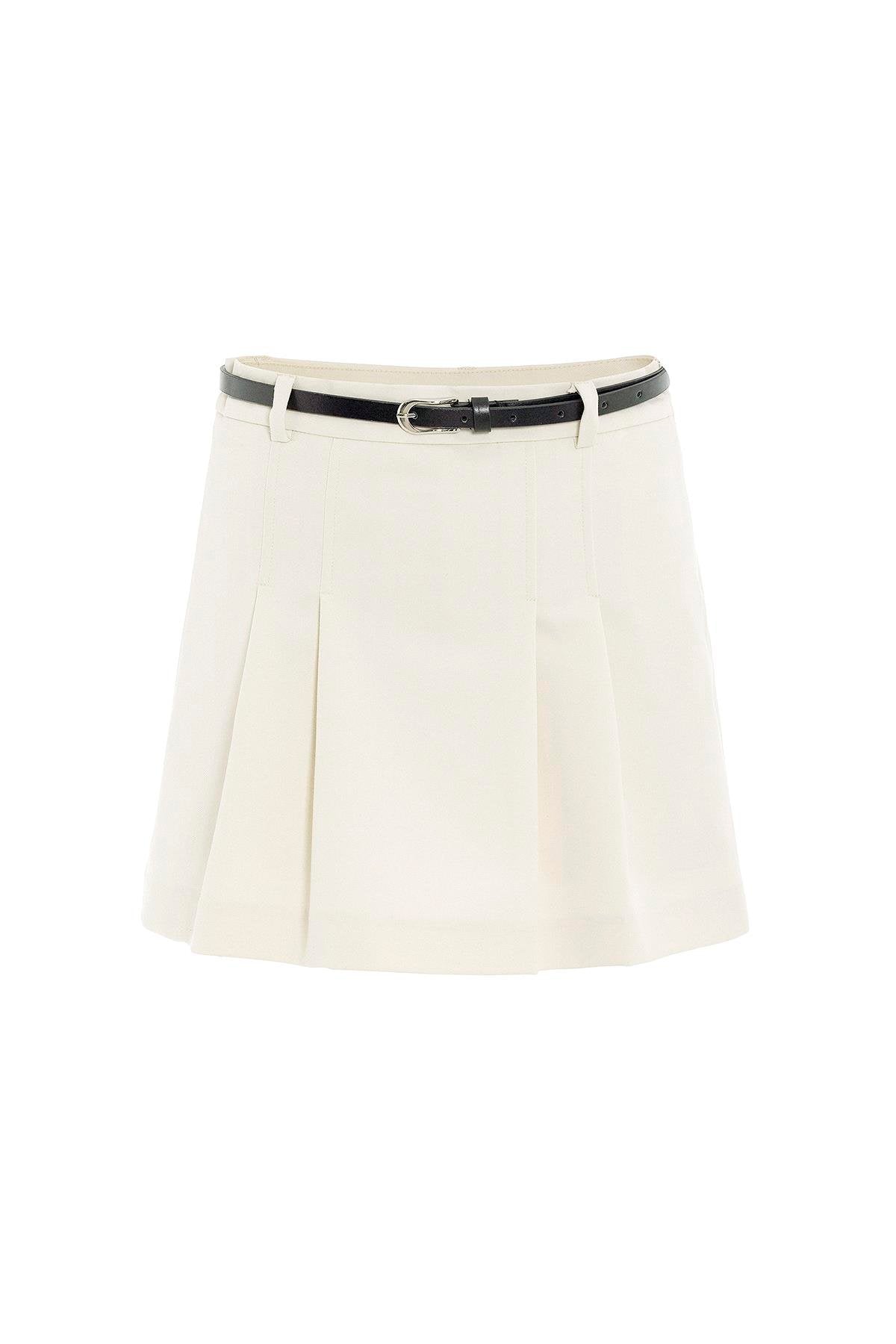 Antioch-Ekru Pileli Kadın Mini Etek-Etek-6-Milagron.com