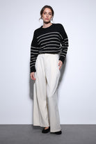 Antioch-Ekru Pileli Palazzo Kadın Pantolon-Kumaş Pantolon-2-Milagron.com