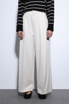 Antioch-Ekru Pileli Palazzo Kadın Pantolon-Kumaş Pantolon-4-Milagron.com