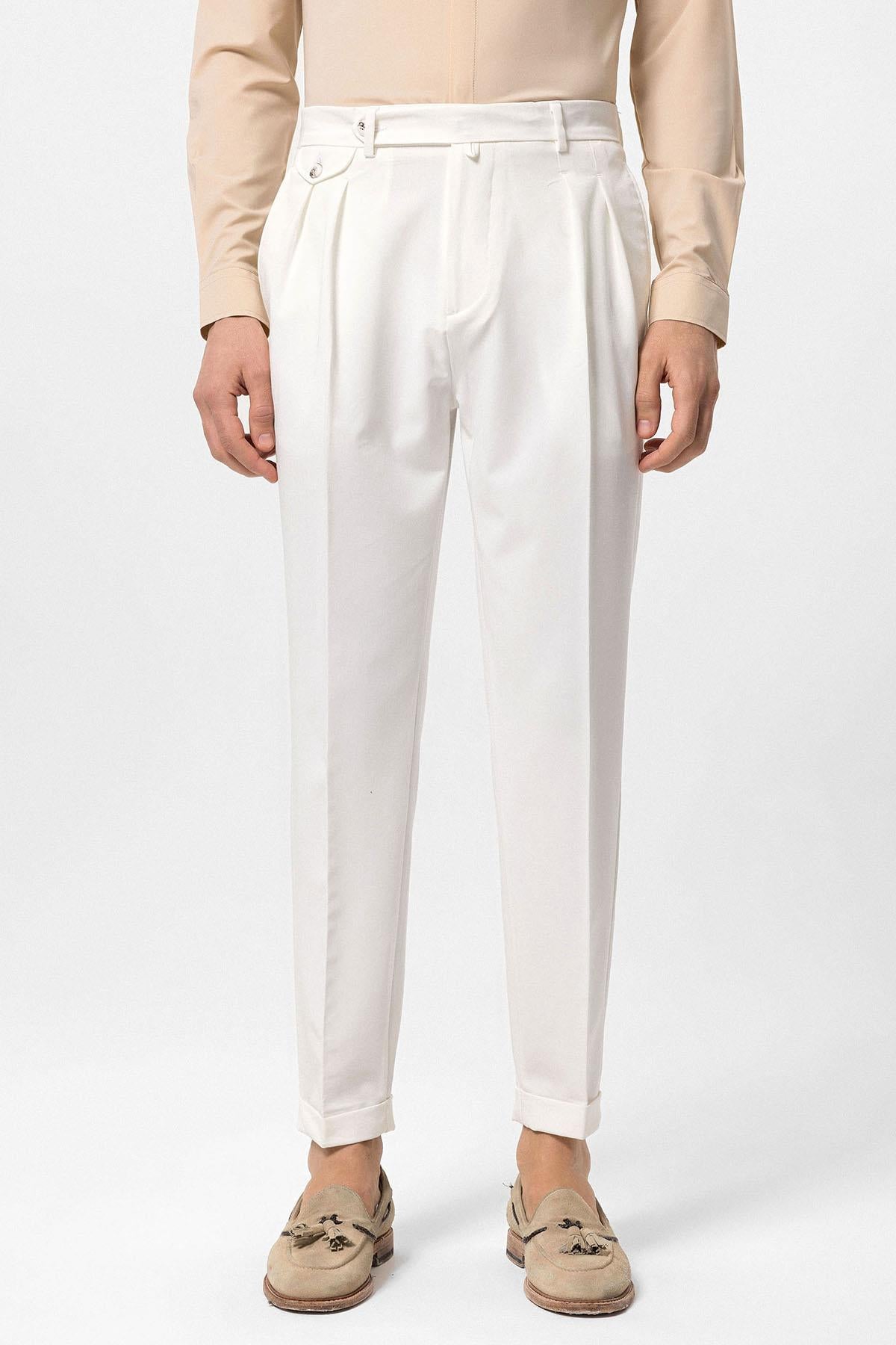 Antioch-Ekru Pileli Yüksek Bel Erkek Pantolon-Pantolon-2-Milagron.com