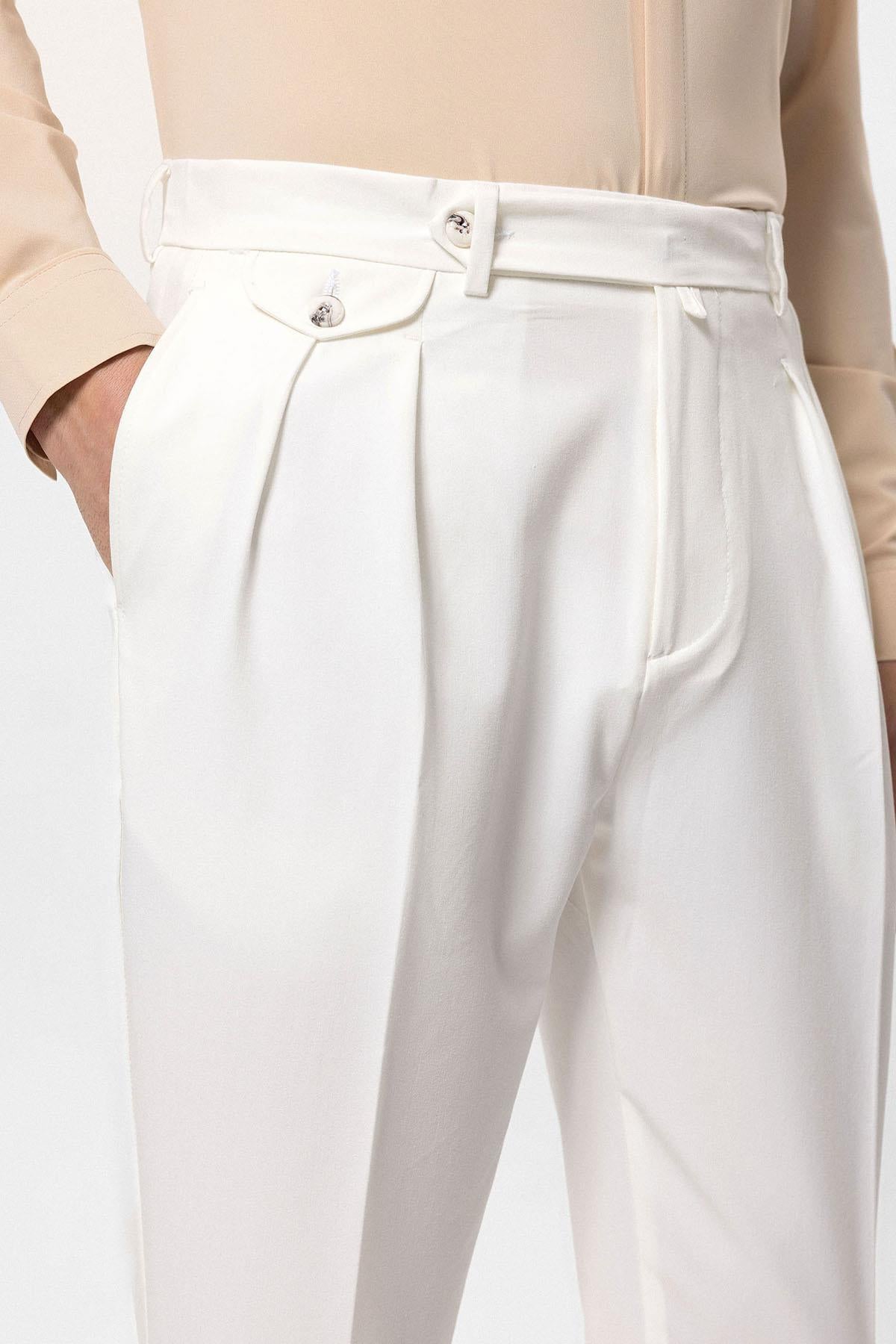 Antioch-Ekru Pileli Yüksek Bel Erkek Pantolon-Pantolon-4-Milagron.com