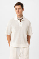 Antioch-Ekru Polo Yaka Dokulu Relaxed Erkek T Shirt-T-Shirts-1-Milagron.com