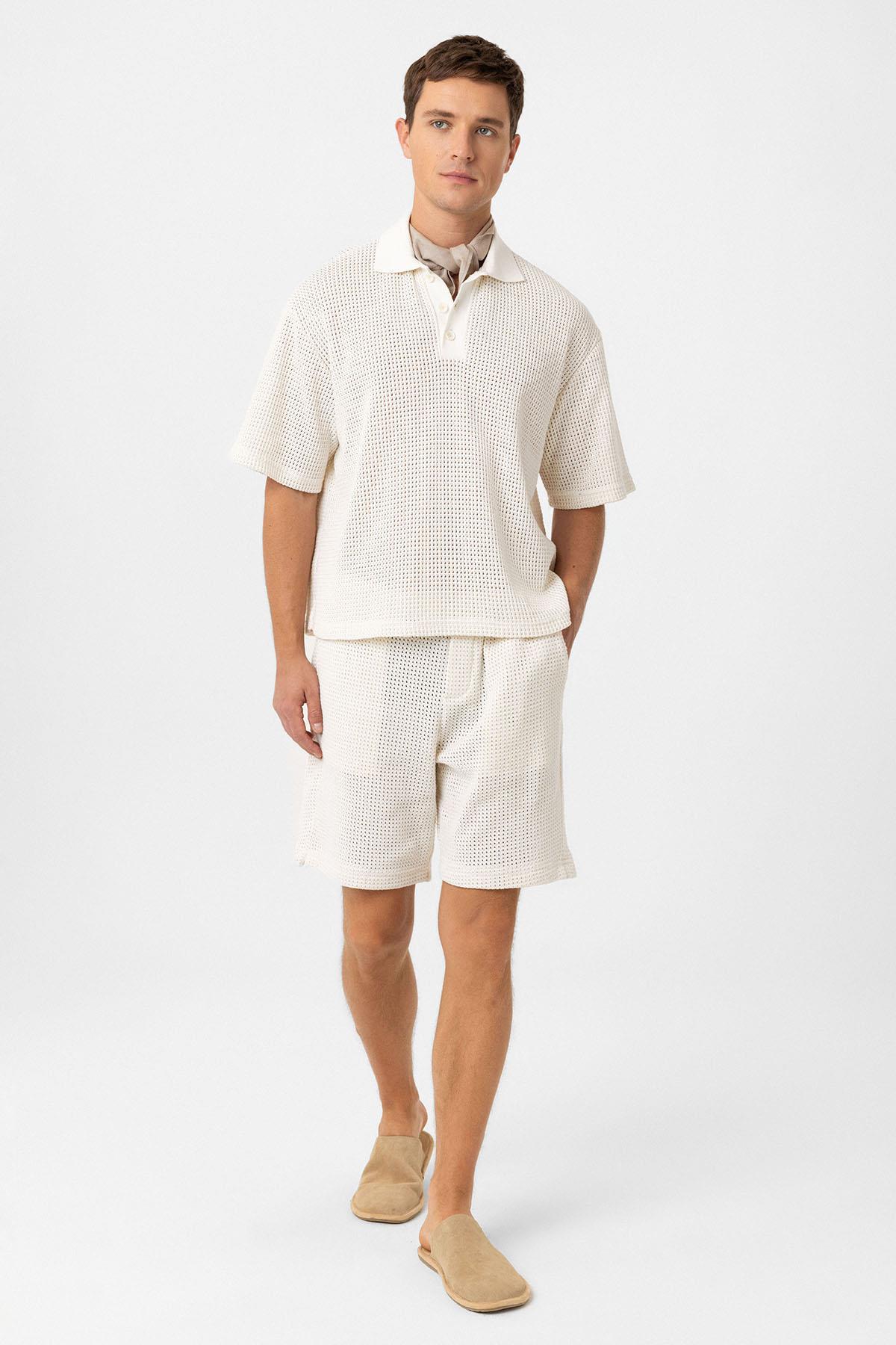 Antioch-Ekru Polo Yaka Dokulu Relaxed Erkek T Shirt-T-Shirts-2-Milagron.com