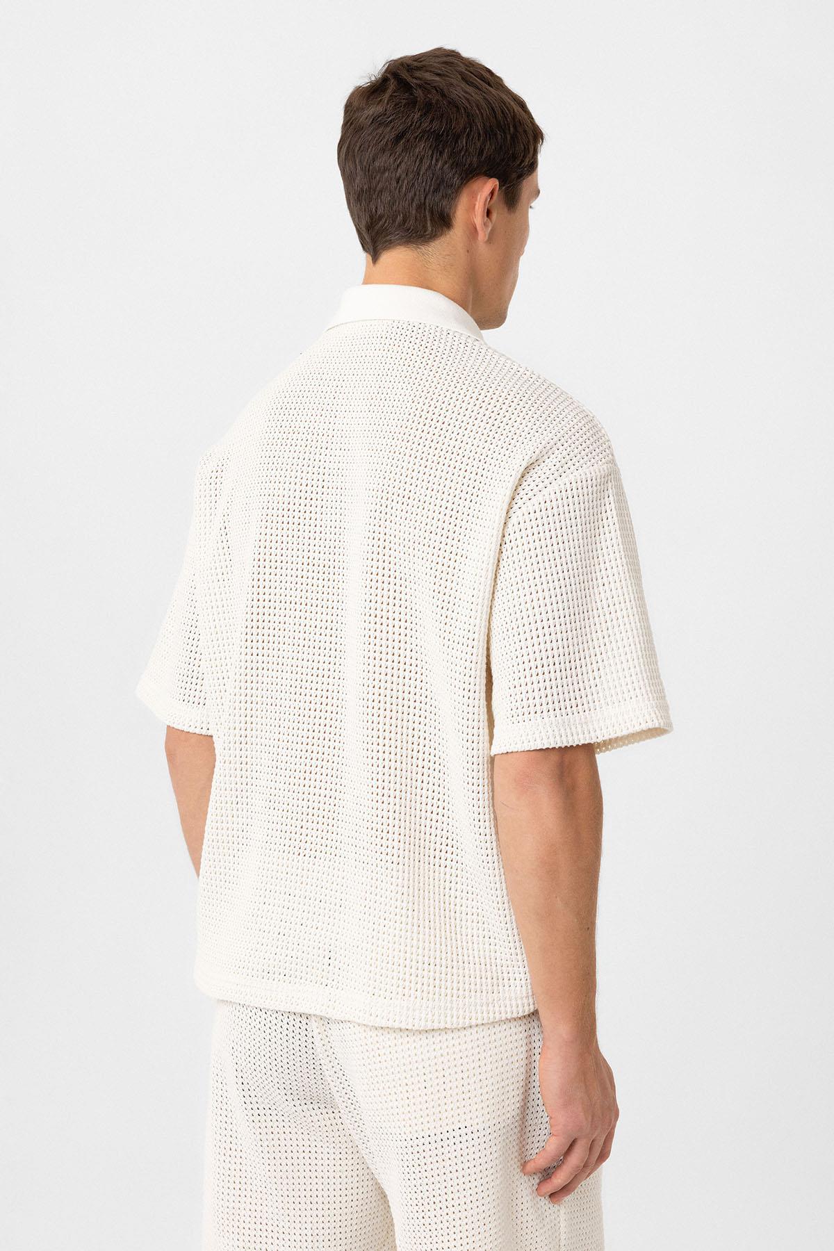 Antioch-Ekru Polo Yaka Dokulu Relaxed Erkek T Shirt-T-Shirts-4-Milagron.com