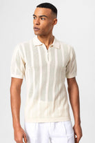 Antioch-Ekru Polo Yaka Fermuarlı Örme Erkek T Shirt-T-Shirts-1-Milagron.com