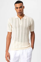 Antioch-Ekru Polo Yaka Fermuarlı Örme Erkek T Shirt-T-Shirts-4-Milagron.com