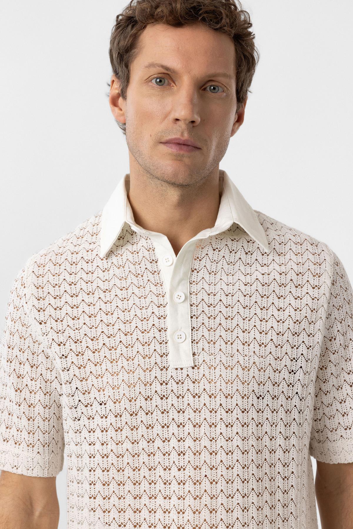 Antioch-Ekru Polo Yaka örgü Erkek T Shirt-T-Shirts-4-Milagron.com