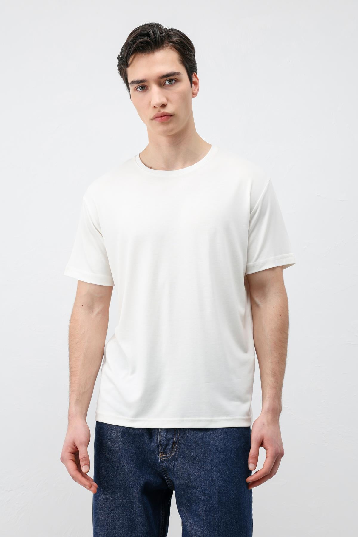 Antioch Ekru Regular Fit Modal Teknik Kumaş Erkek T-Shirt