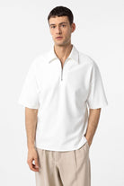 Antioch-Ekru Relax Fit Fermuarlı Polo Yaka Erkek T Shirt-T-Shirts-1-Milagron.com