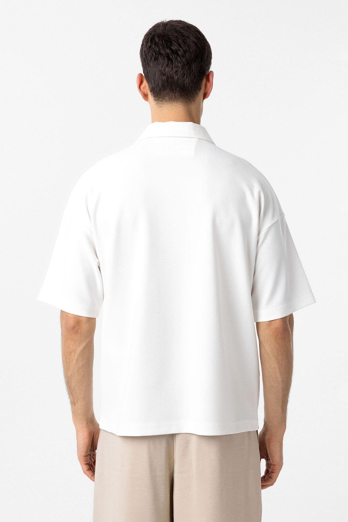 Antioch-Ekru Relax Fit Fermuarlı Polo Yaka Erkek T Shirt-T-Shirts-4-Milagron.com