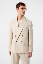 Antioch-Ekru Relax Fit Keten Karışımlı Erkek Blazer Ceket-Blazer Ceket-1-Milagron.com