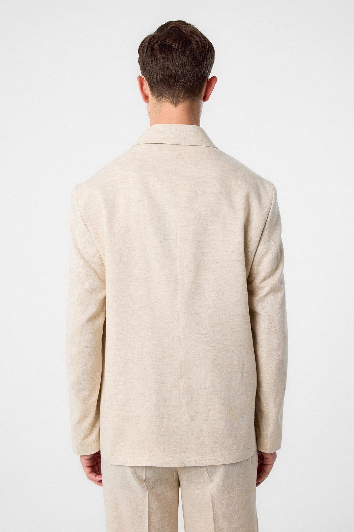 Antioch-Ekru Relax Fit Keten Karışımlı Erkek Blazer Ceket-Blazer Ceket-5-Milagron.com