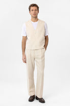 Antioch-Ekru Relax Fit Keten Karışımlı Erkek Yelek-Yelek-2-Milagron.com