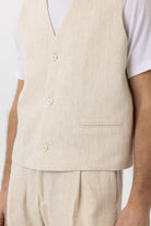 Antioch-Ekru Relax Fit Keten Karışımlı Erkek Yelek-Yelek-3-Milagron.com