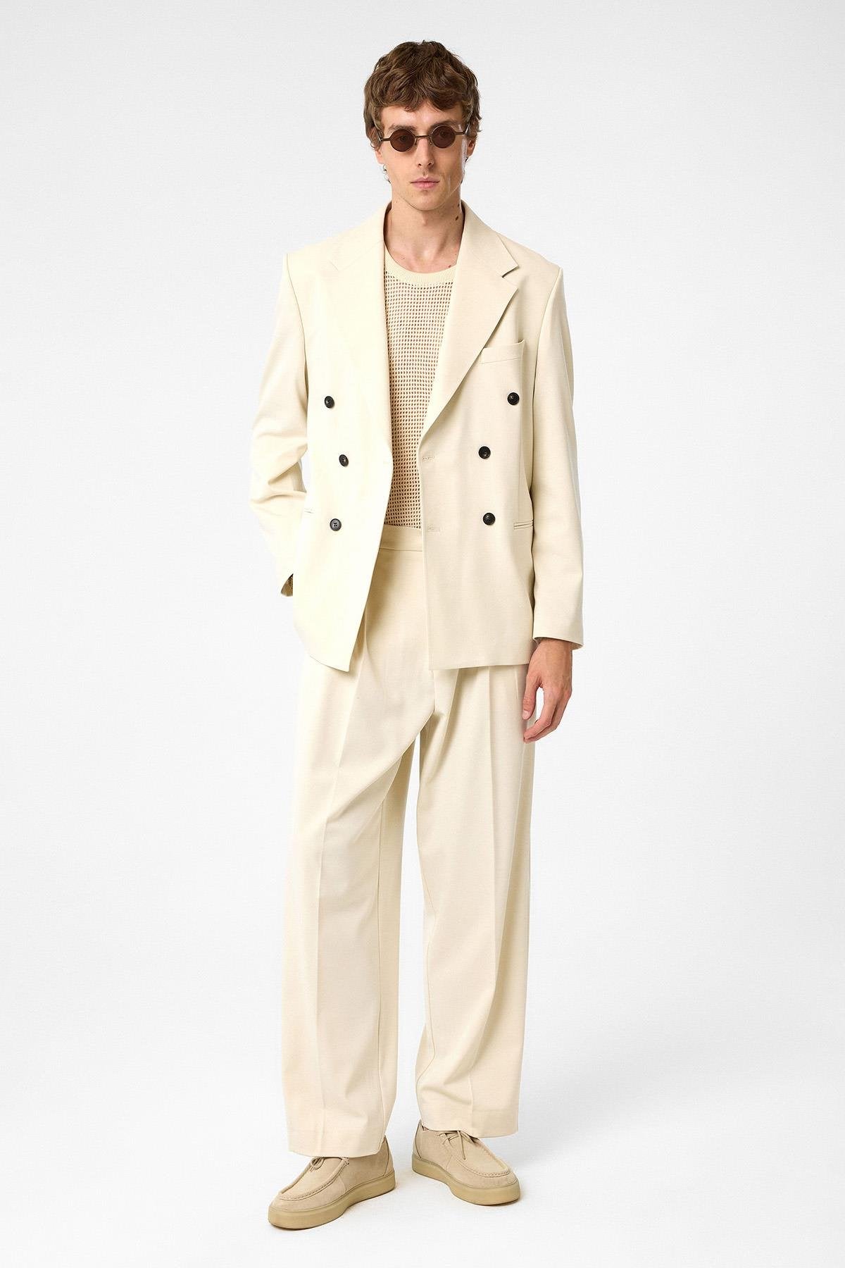 Antioch-Ekru Relax Fit Kruvaze Erkek Blazer Ceket-Blazer Ceket-2-Milagron.com