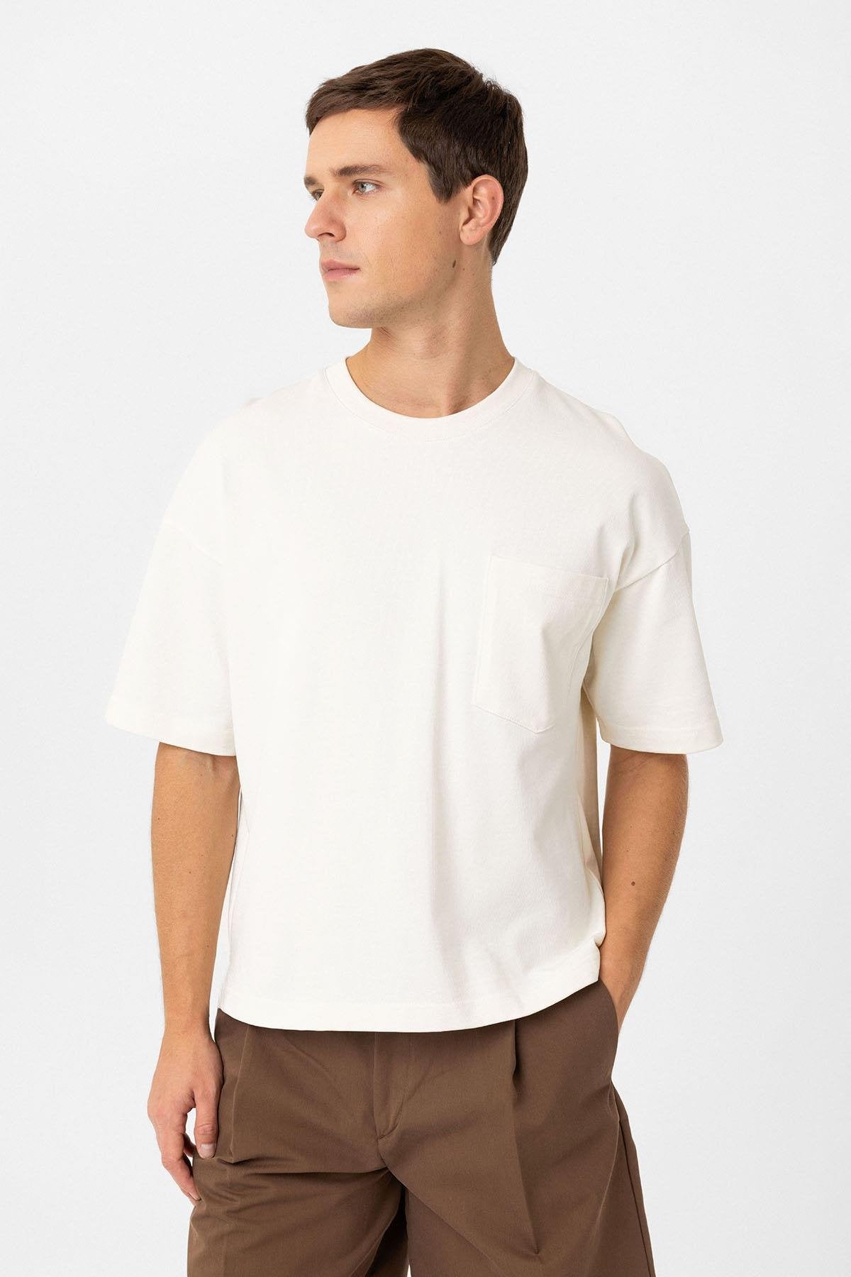 Antioch-Ekru Relaxed Basic Erkek T Shirt-T-Shirts-3-Milagron.com