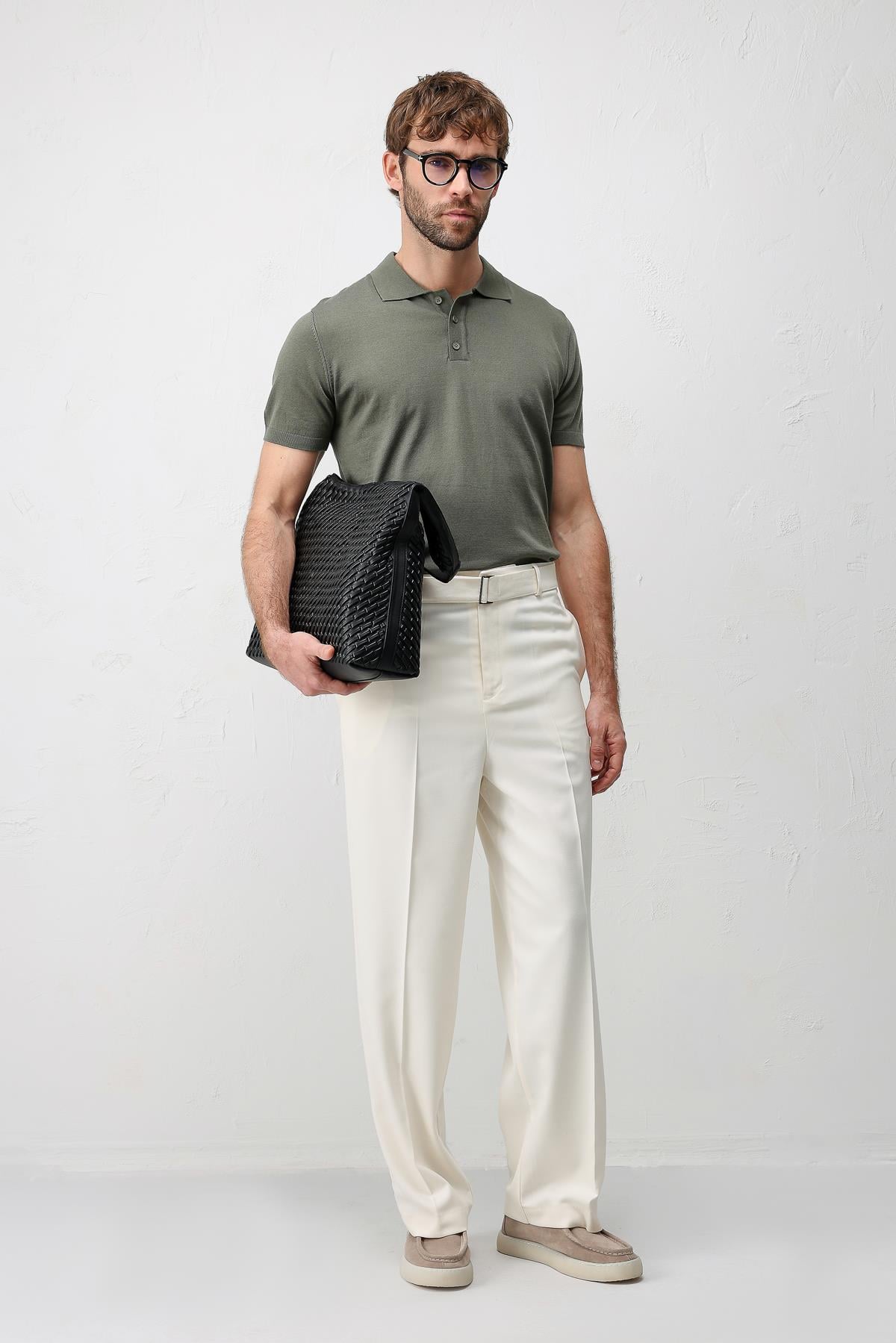Antioch Ekru Relaxed Fit Kemerli Erkek Pantolon