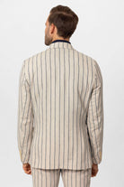 Antioch-Ekru Siyah Keten Karışımlı Kruvaze Kapama Erkek Blazer Ceket-Ceket-5-Milagron.com