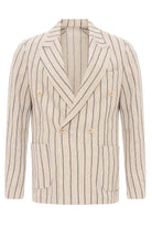 Antioch-Ekru Siyah Keten Karışımlı Kruvaze Kapama Erkek Blazer Ceket-Ceket-6-Milagron.com