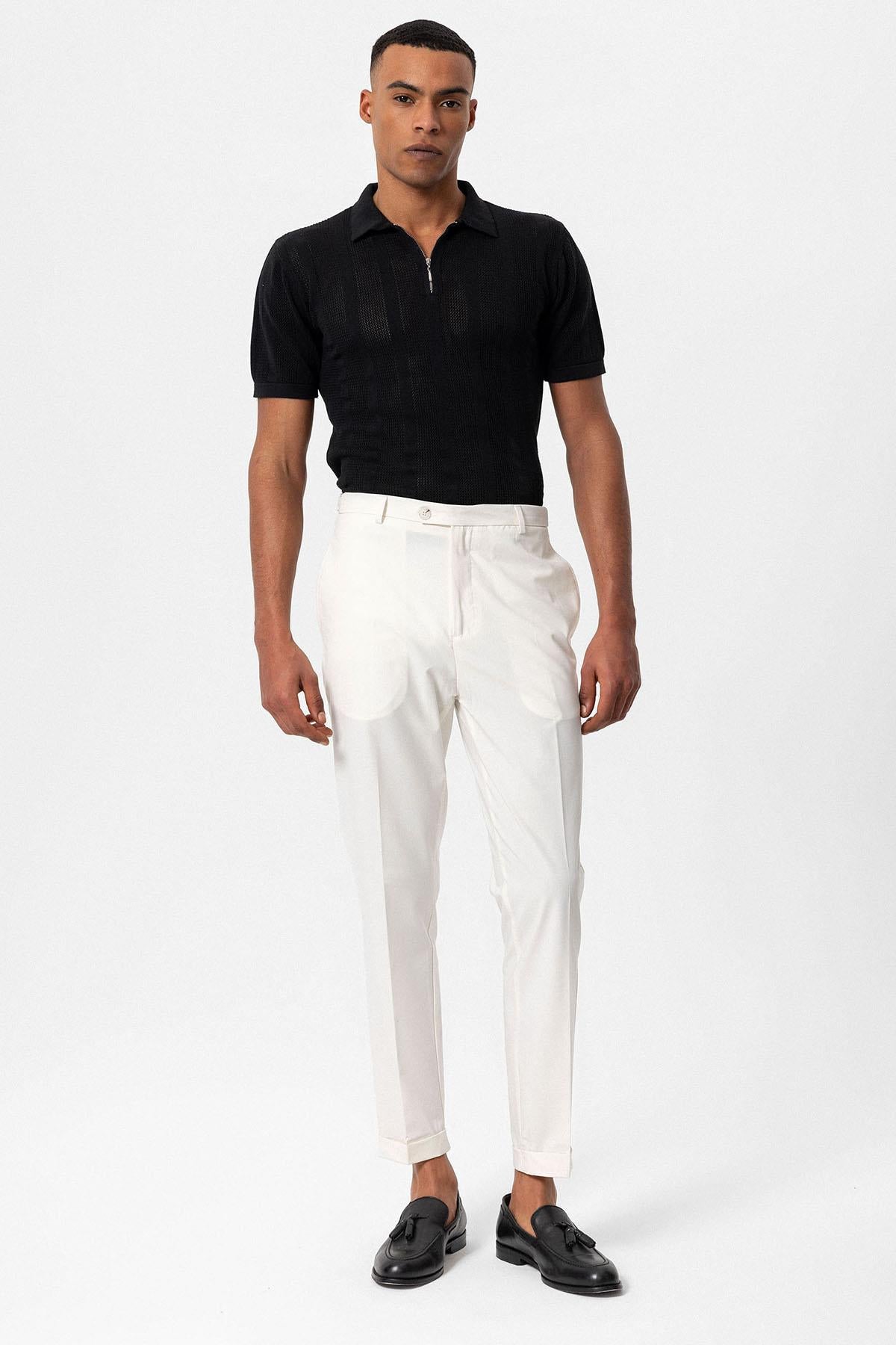 Antioch-Ekru Slim Fit Duble Paça Erkek Pantolon-Pantolon-4-Milagron.com