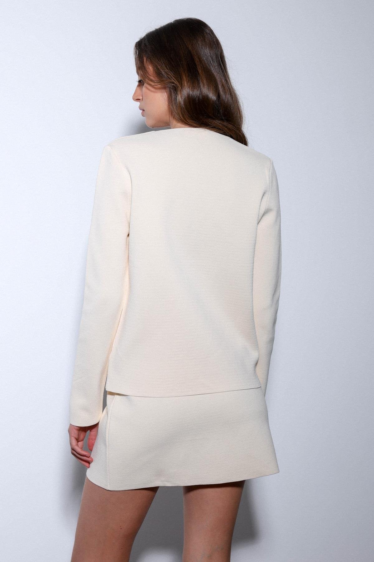 Antioch-Antioch Ekru Tek Düğme Triko Kadın Hırka-Hırka-7-Milagron.com