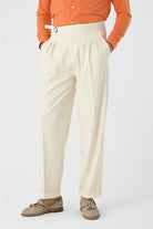 Antioch-Ekru Toka Detaylı Pileli Yüksek Bel Erkek Pantolon-Kumaş Pantolon-2-Milagron.com