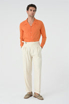 Antioch-Ekru Toka Detaylı Pileli Yüksek Bel Erkek Pantolon-Kumaş Pantolon-3-Milagron.com