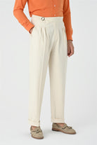 Antioch-Ekru Toka Detaylı Pileli Yüksek Bel Erkek Pantolon-Kumaş Pantolon-4-Milagron.com