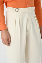 Antioch-Ekru Toka Detaylı Pileli Yüksek Bel Erkek Pantolon-Kumaş Pantolon-6-Milagron.com