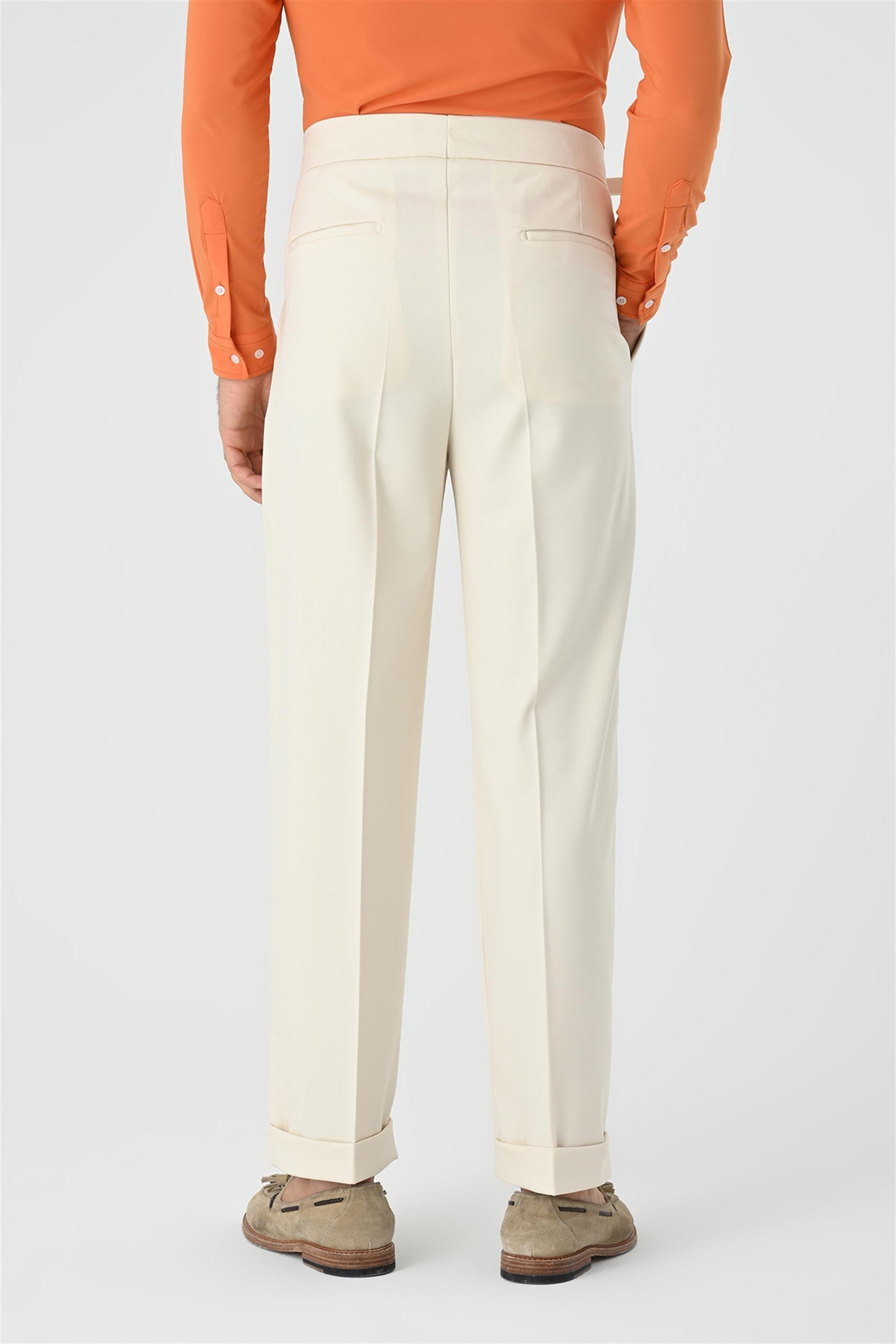 Antioch-Ekru Toka Detaylı Pileli Yüksek Bel Erkek Pantolon-Kumaş Pantolon-7-Milagron.com