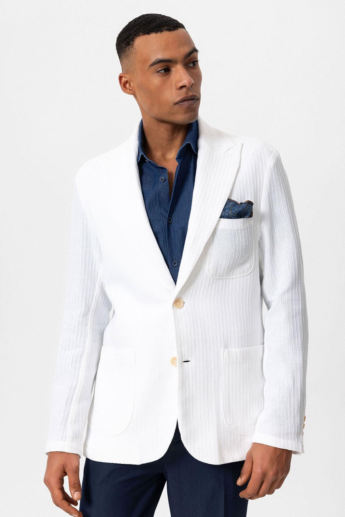 Antioch-Ekru Torba Cepli Astarsız Erkek Blazer Ceket-Ceket-1-Milagron.com