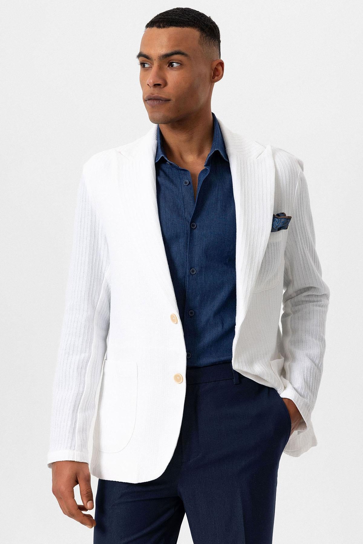 Antioch-Ekru Torba Cepli Astarsız Erkek Blazer Ceket-Ceket-2-Milagron.com