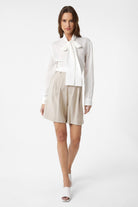 Antioch-Ekru Yakası Fularlı Kadın Gömlek-Gömlek-2-Milagron.com