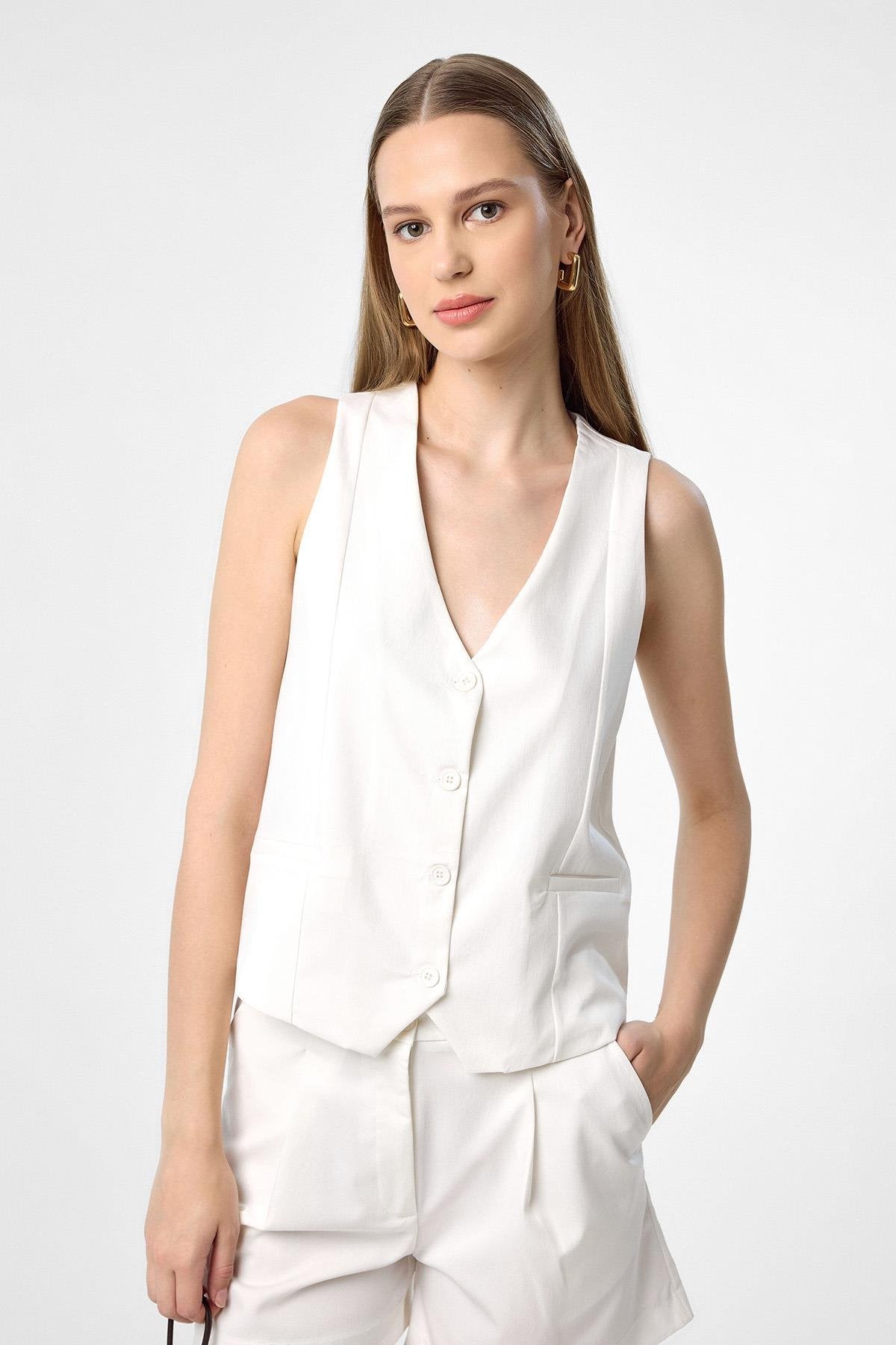 Antioch-Ekru Yelek Şort Kadın Takım-Alt - Üst Takım-2-Milagron.com