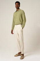 Antioch-Ekru Yüksek Bel Pileli Keten Erkek Pantolon-Kumaş Pantolon-1-Milagron.com