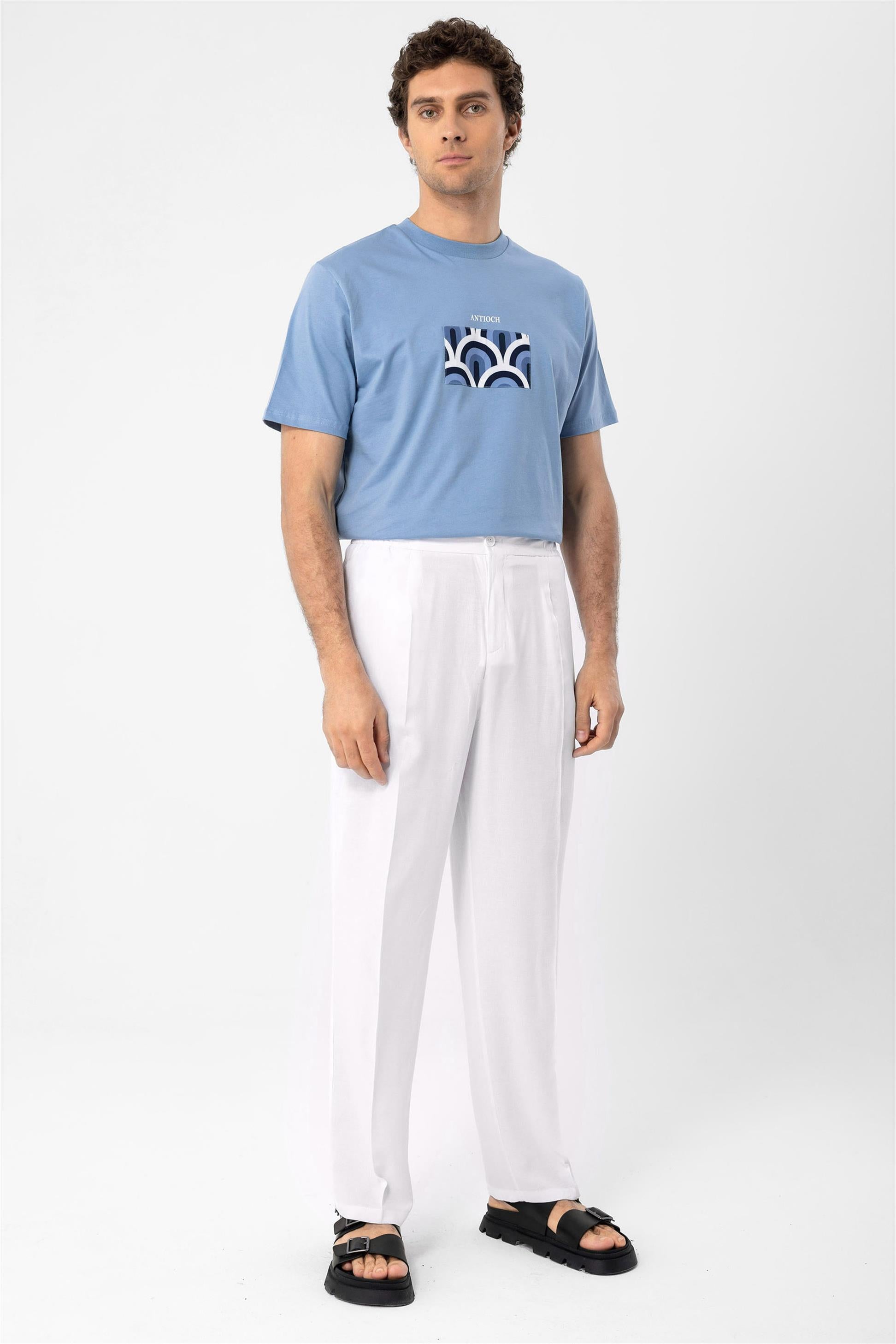 Antioch-Ekru Yüksek Bel Pileli Keten Karışımlı Erkek Pantolon-Pantolon-3-Milagron.com